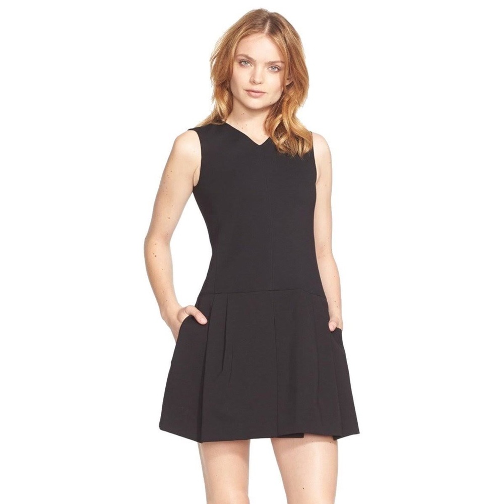 Vince vneck drop waist pleated mini dress